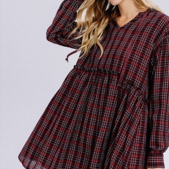 Emily - Red Checkered Hood Babydoll Dress/Top - Picture 4 of 5